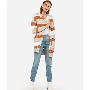 NWT Express XS Stripe Ribbed Hooded Open Cardigan